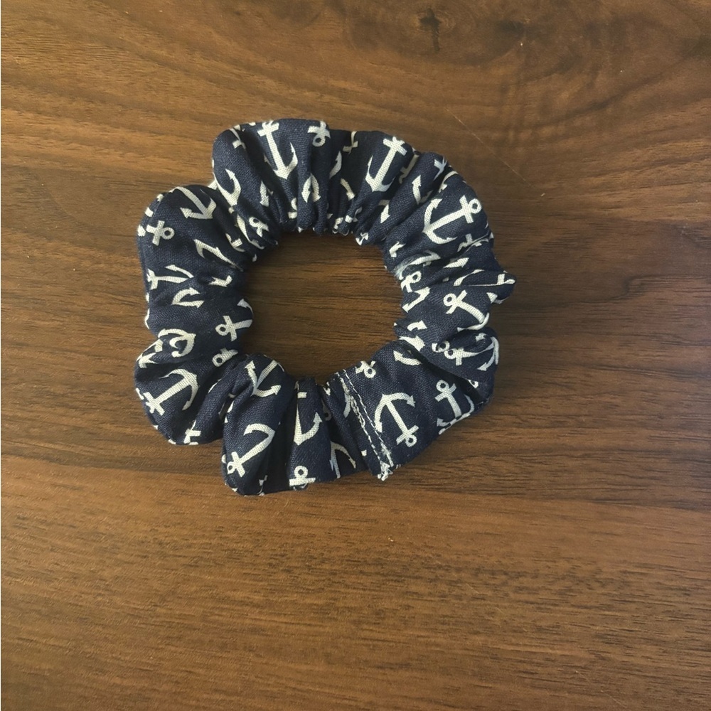 Navy Anchor Print Hair Scrunchie